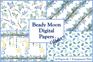 Winter Beady Moon Digital Papers Tiles